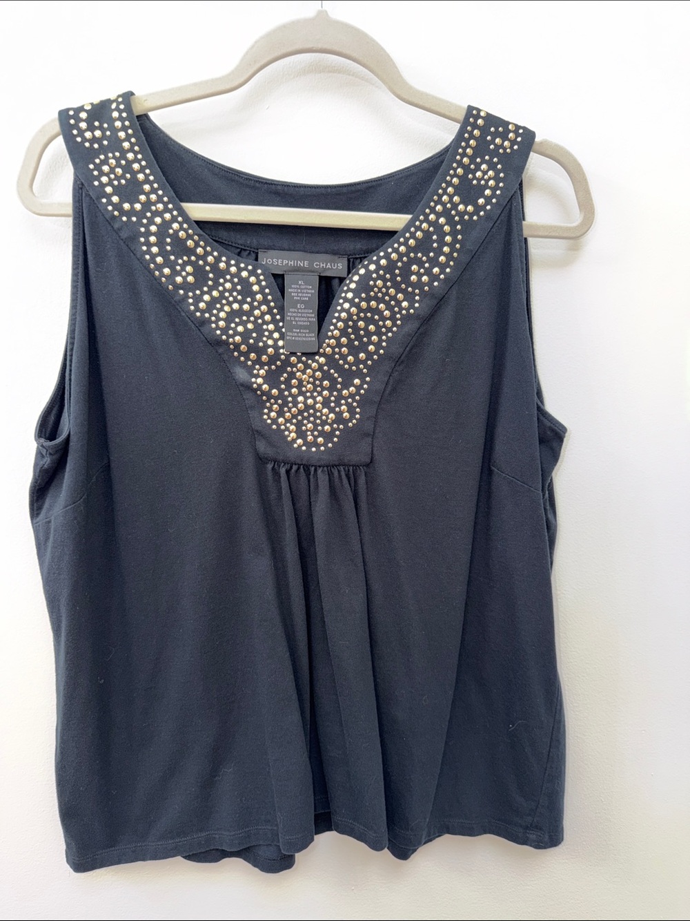 Josephine Chaus Black Sleeveless Top with Gold Stud Embellishment